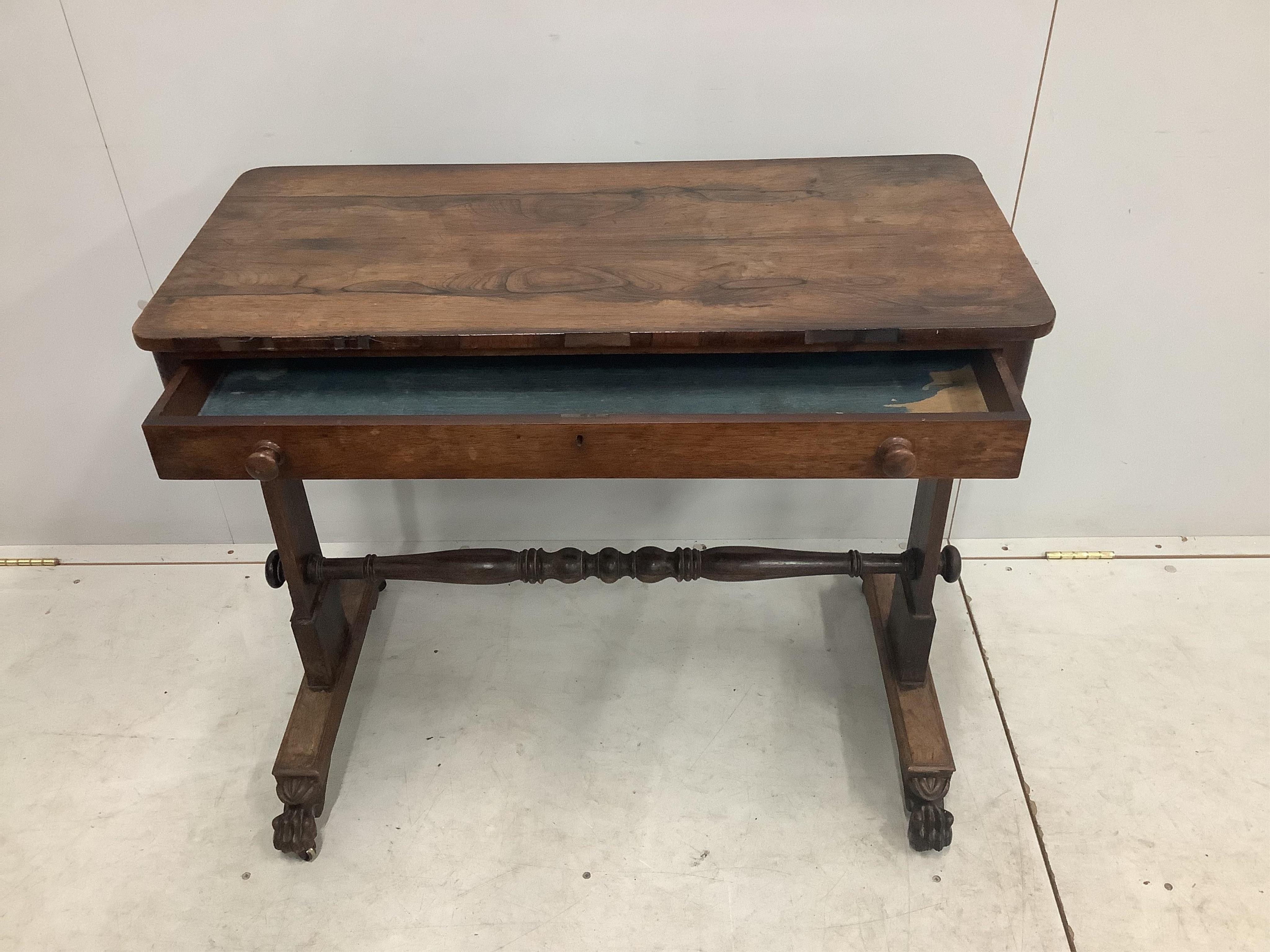 A Regency rectangular rosewood side table, width 86cm, depth 40cm, height 76cm. Condition - fair